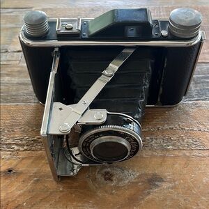 Vintage Folding Camera with Black and Silver Finish